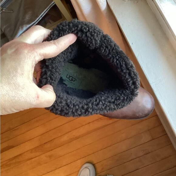 UGG BELLEVUE II SIZE 10 CONVERTIBLE BROWN LEATHER SHERPA LINED BOOTS - Picture 10 of 14